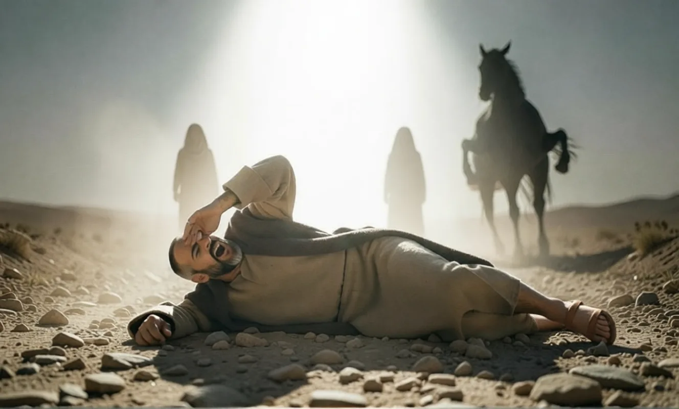 Saul fallen on the road to Damascus in a blinding light from heaven
