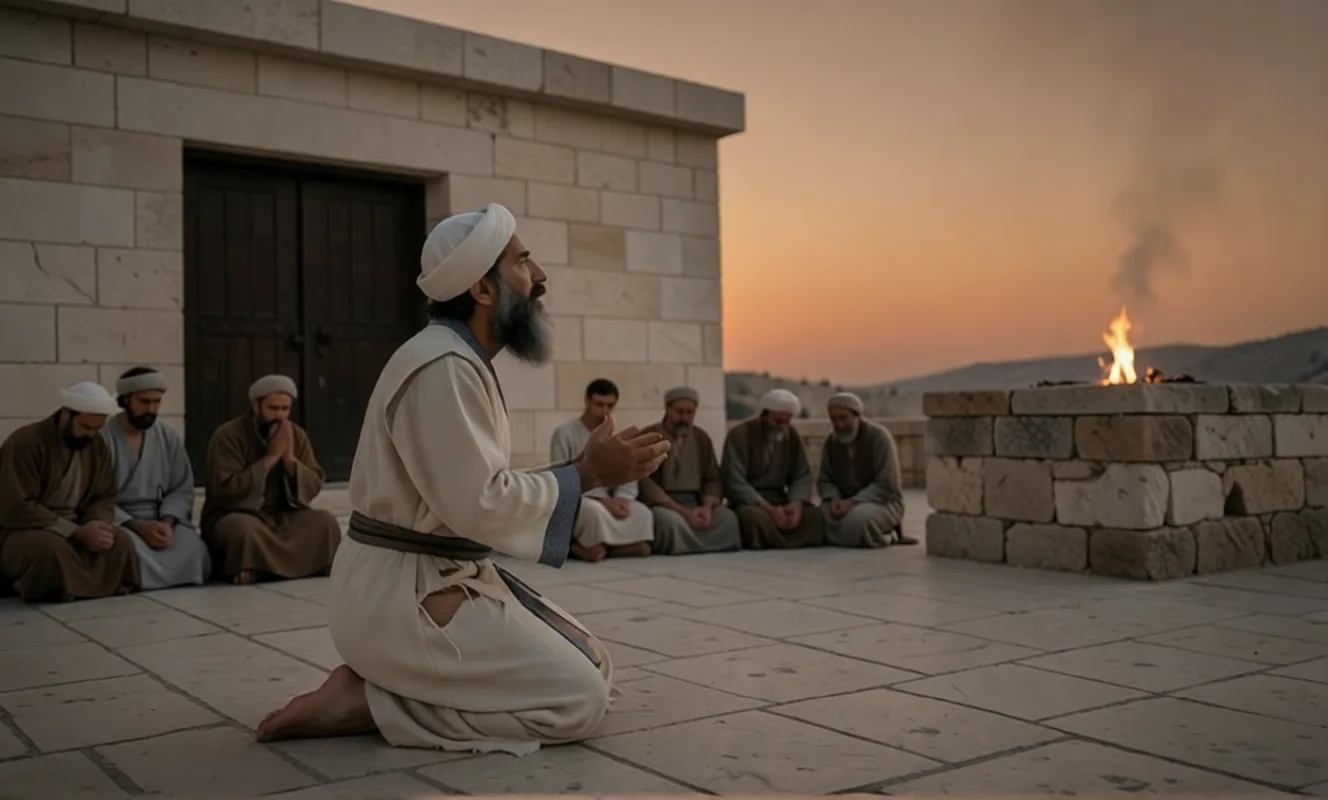 Ezra sitting stunned with his robe torn at the evening sacrifice