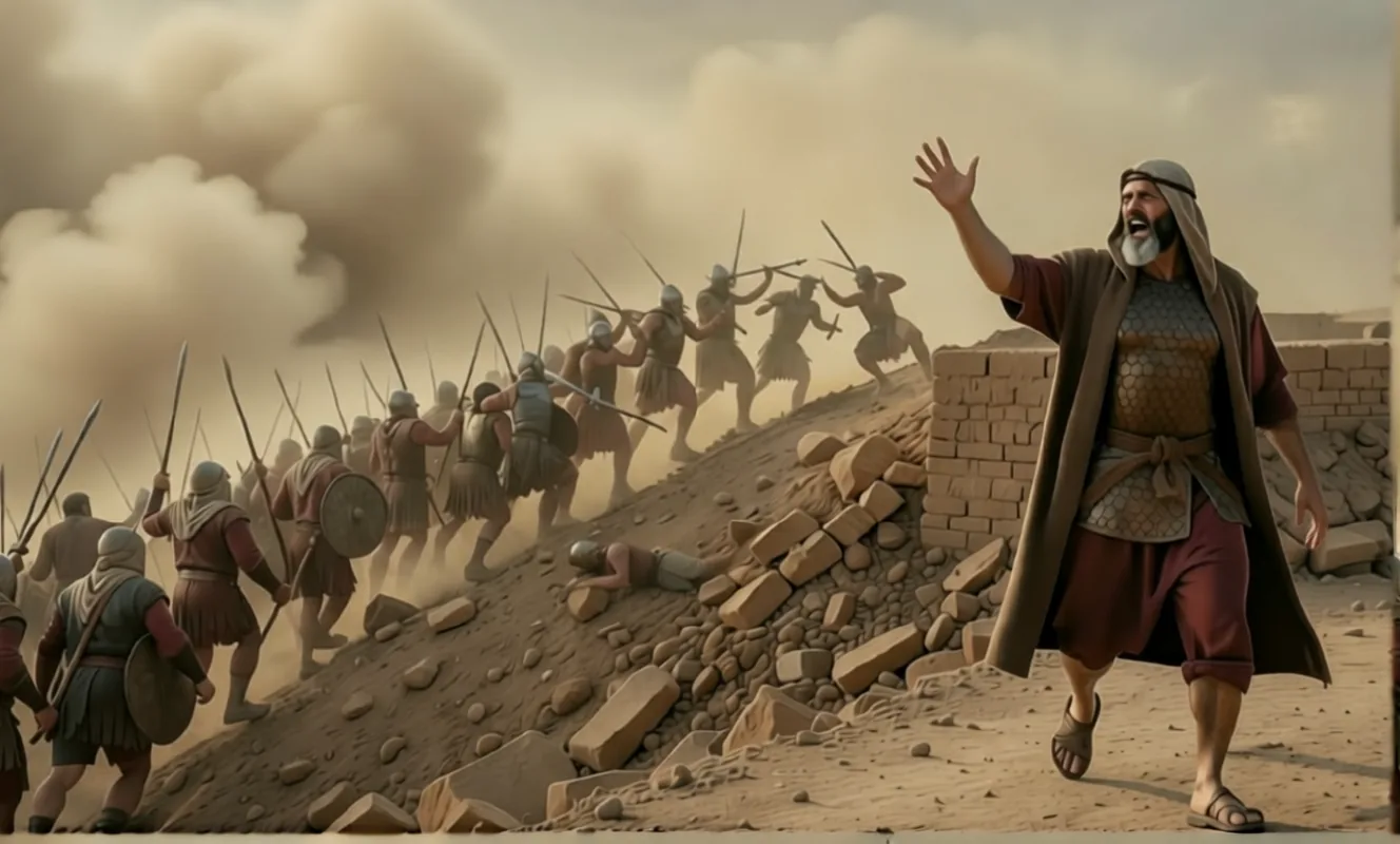 The wall of Jericho falls and Israel charges up the rubble