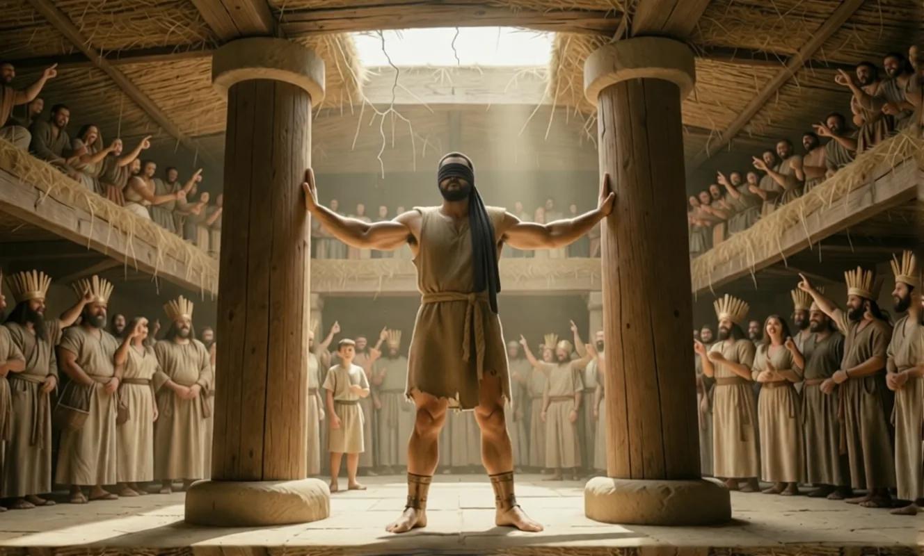 Samson between the two pillars of the house of Dagon