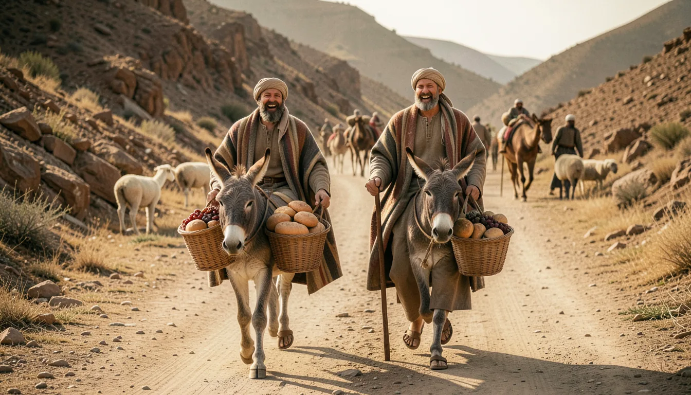 A failed image: men and donkeys merged into centaur-like figures