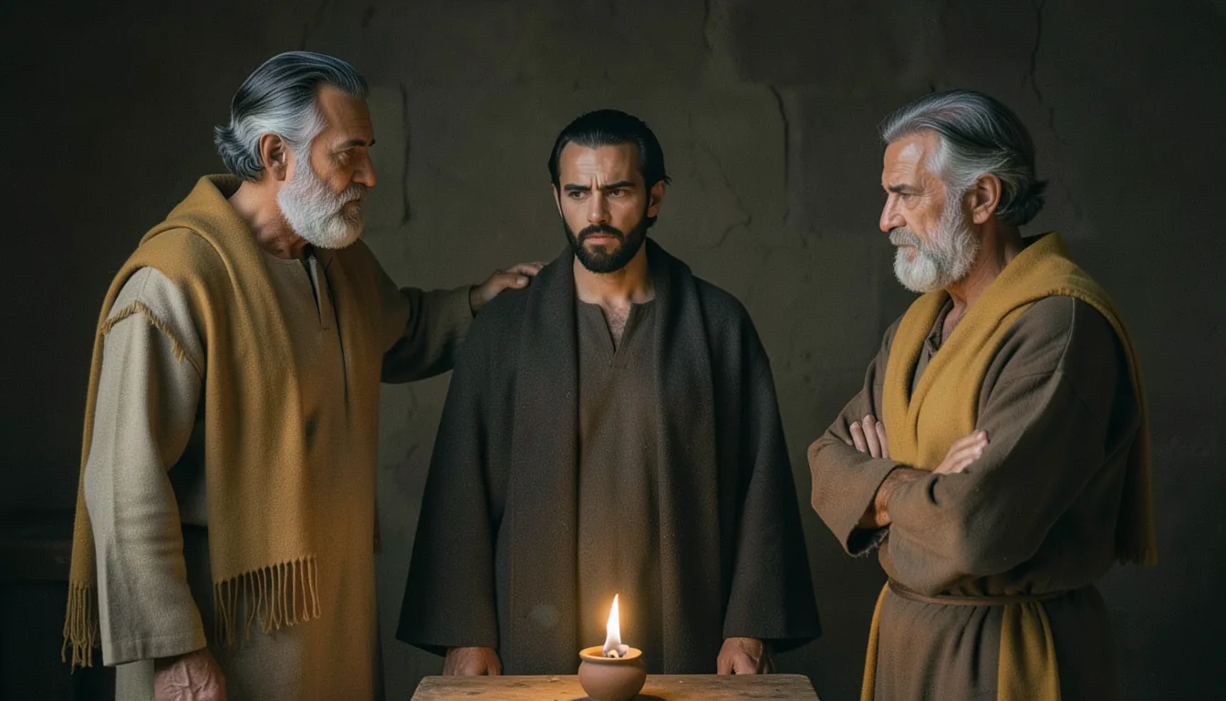 Barnabas bringing Saul to the apostles, with Saul's face not matching his portrait