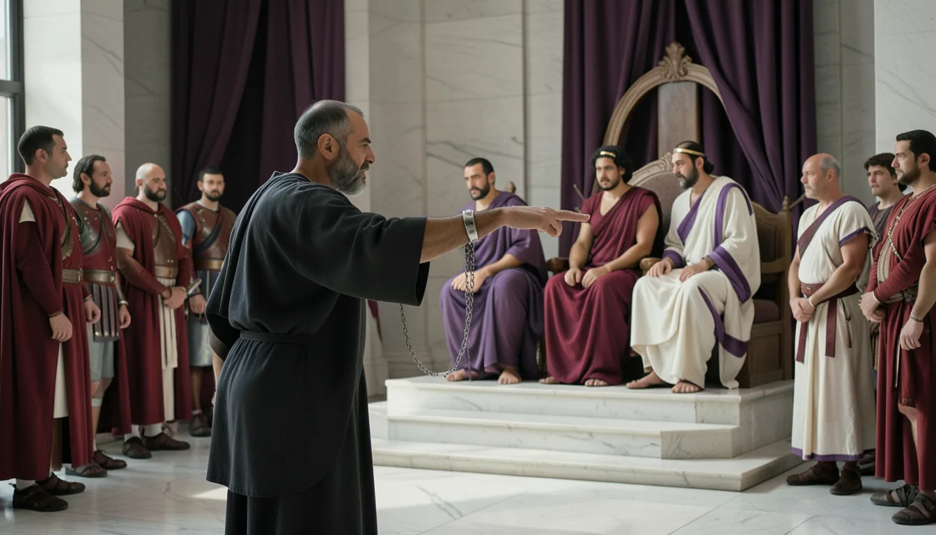 Paul before King Agrippa, with Bernice drawn as a bearded man